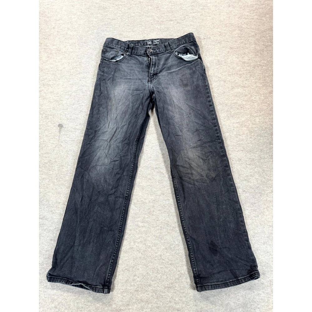 Wonder Nation Relaxed Jeans Boys 16 Black Denim Logo Cotton Stretch Straight Leg